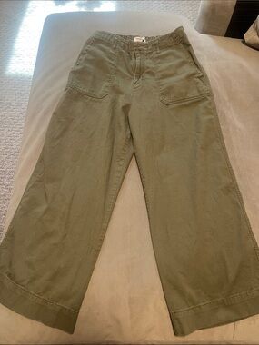 Women’s Olive Green Wide-Leg Cotton Pants